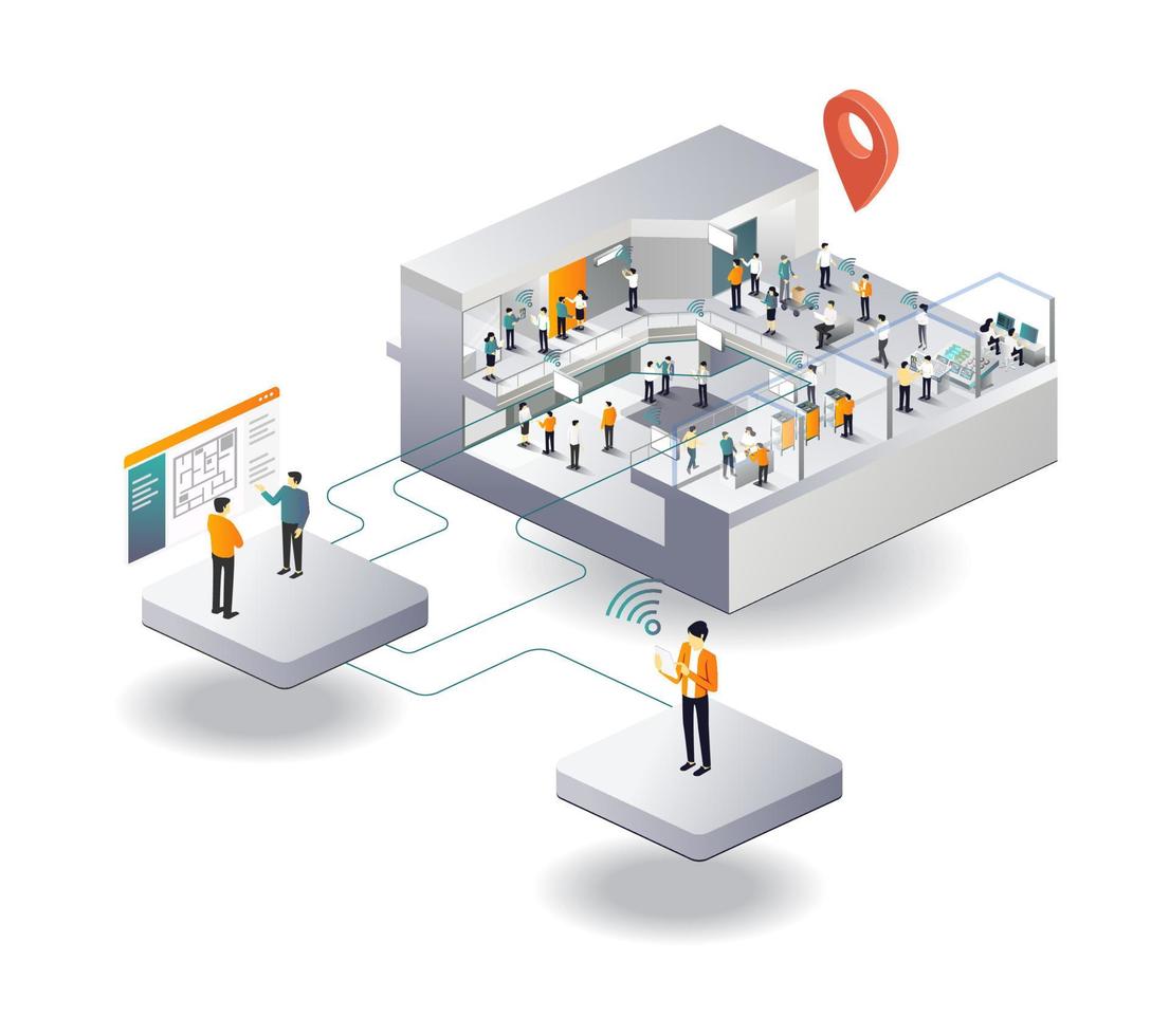 Wifi network monitoring center in malls and apartments vector
