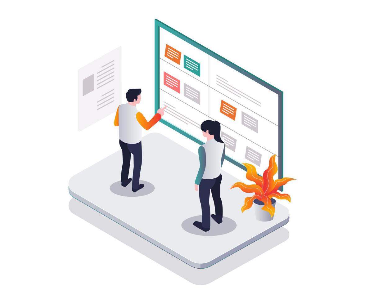 Make a plan on the scrum board in isometric design vector