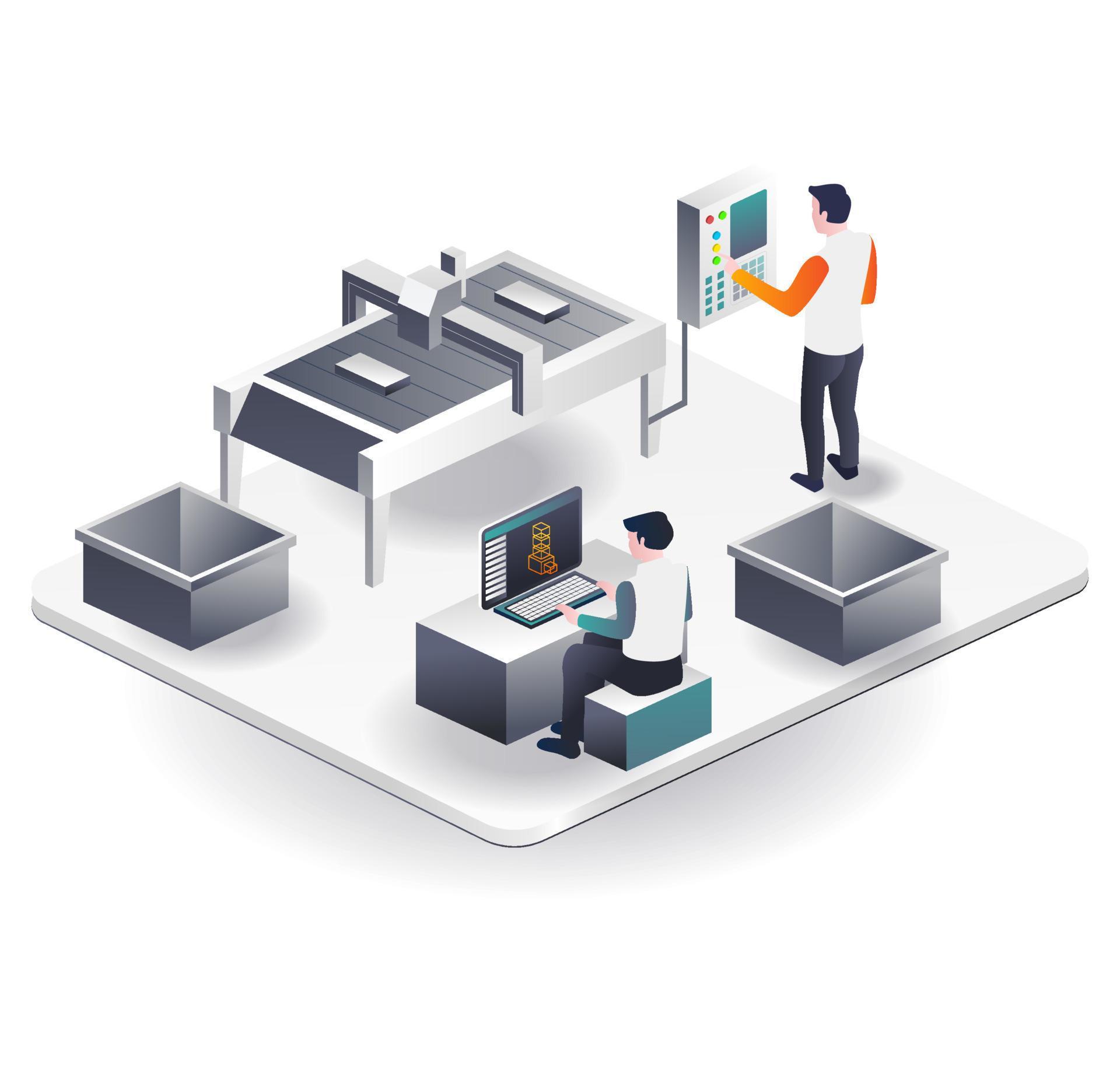 CNC machine operator and 3d design 4578828 Vector Art at Vecteezy