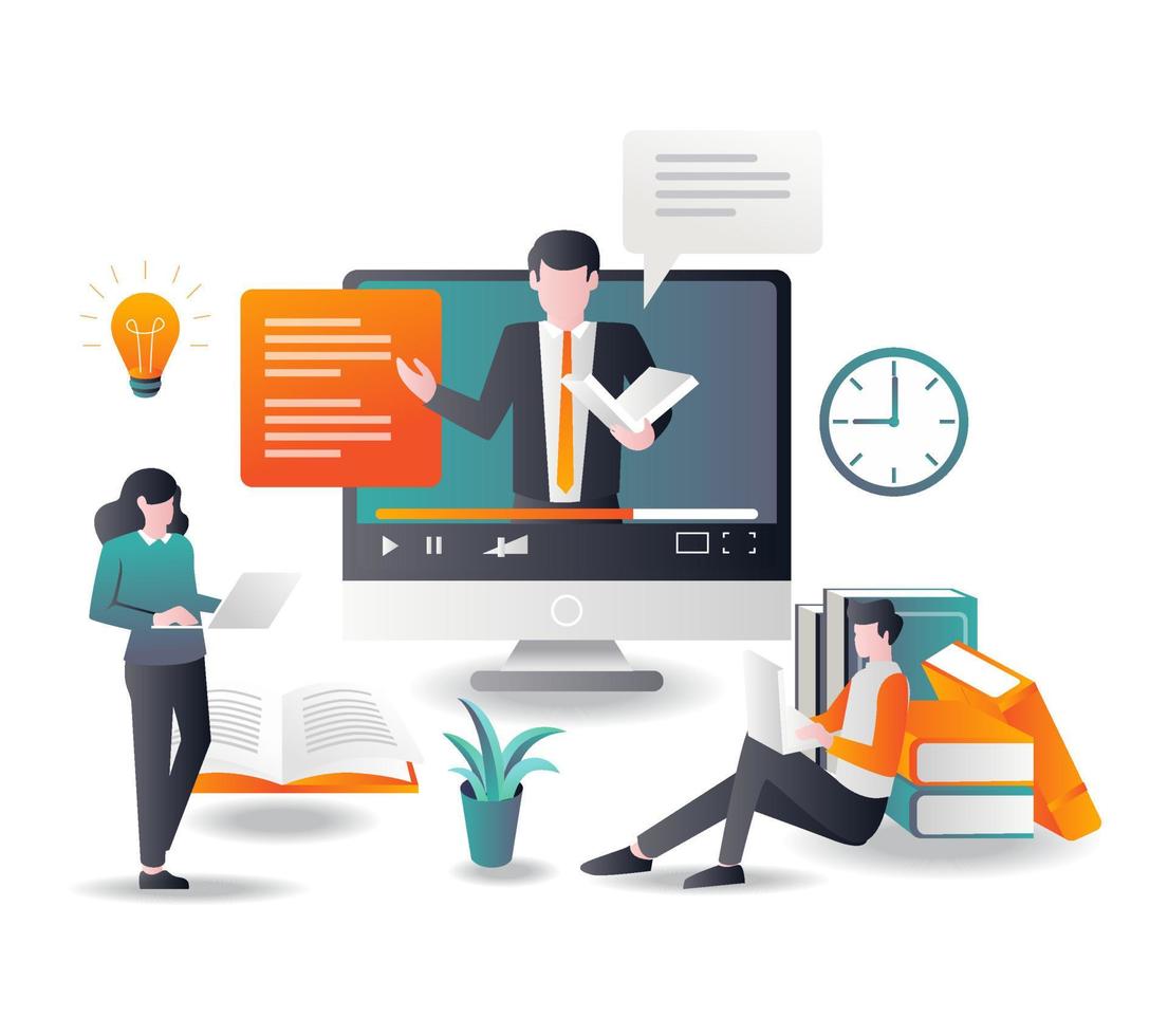 Learn and online courses with tutorials in flat design vector