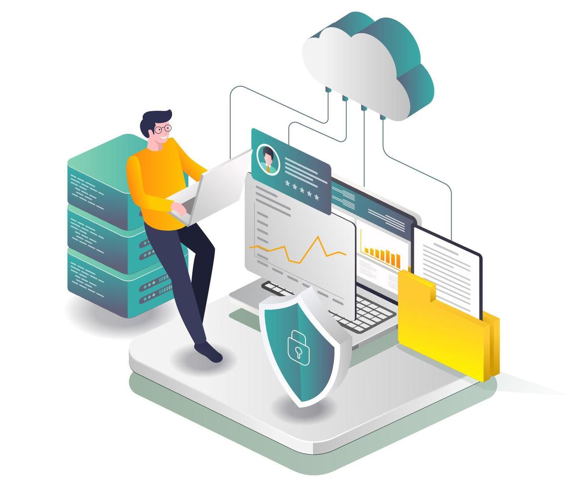 oficial de seguridad de análisis de datos del servidor en la nube vector