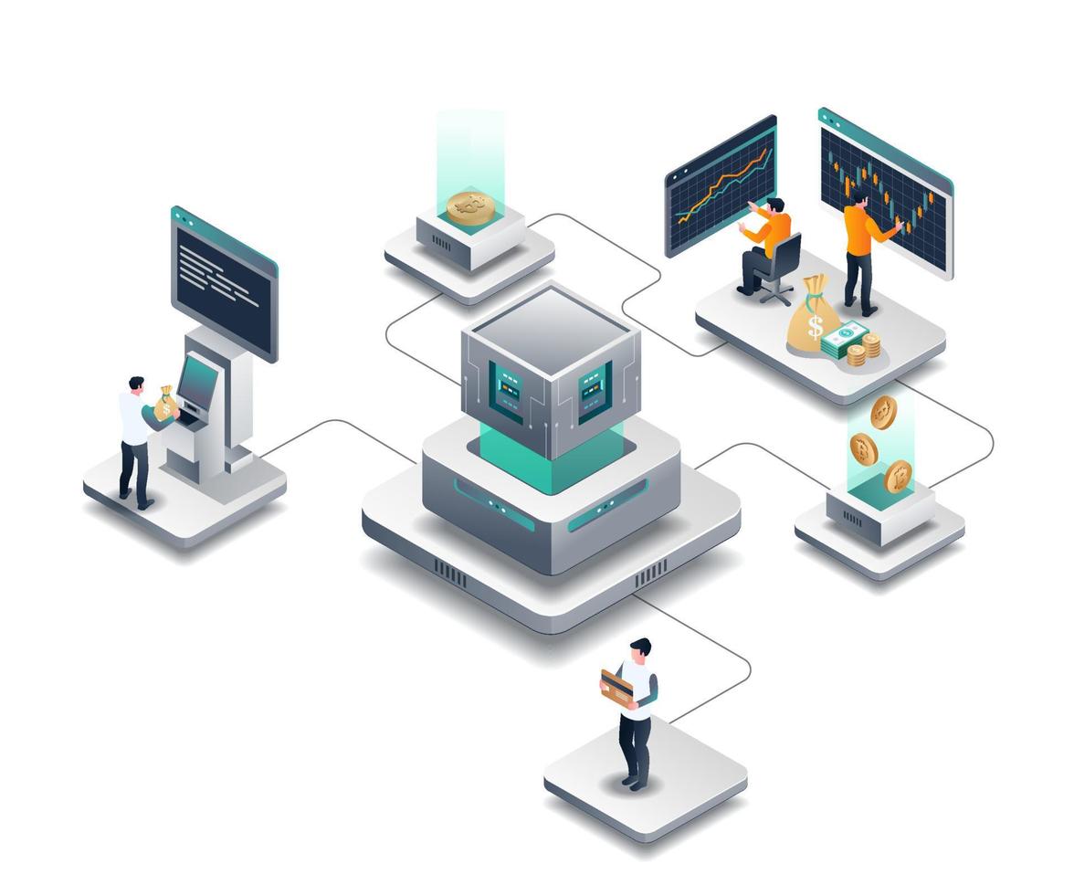 proceso de inversión y comercio de bitcoins vector