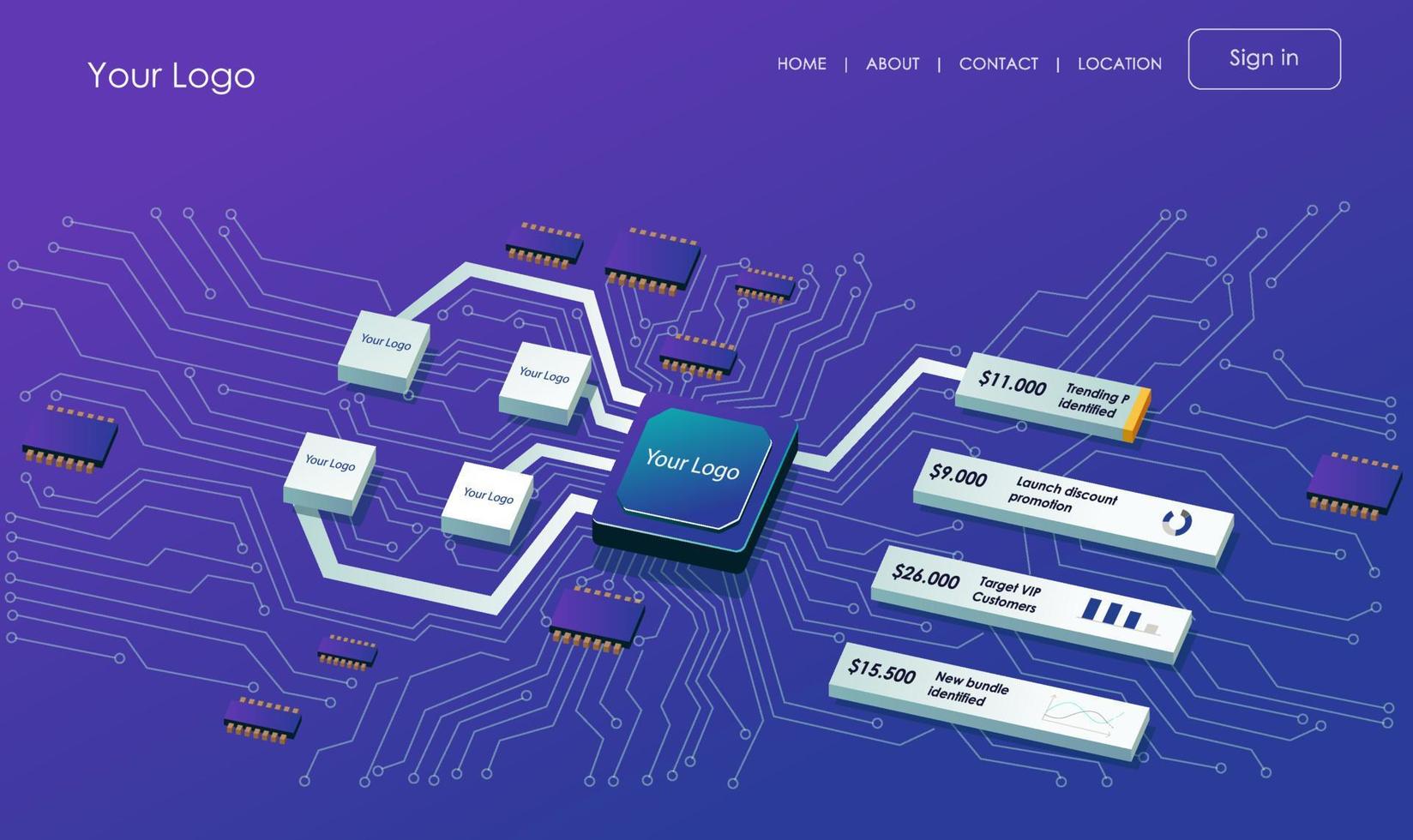 Isometric flat illustration concept. Process the network chips vector