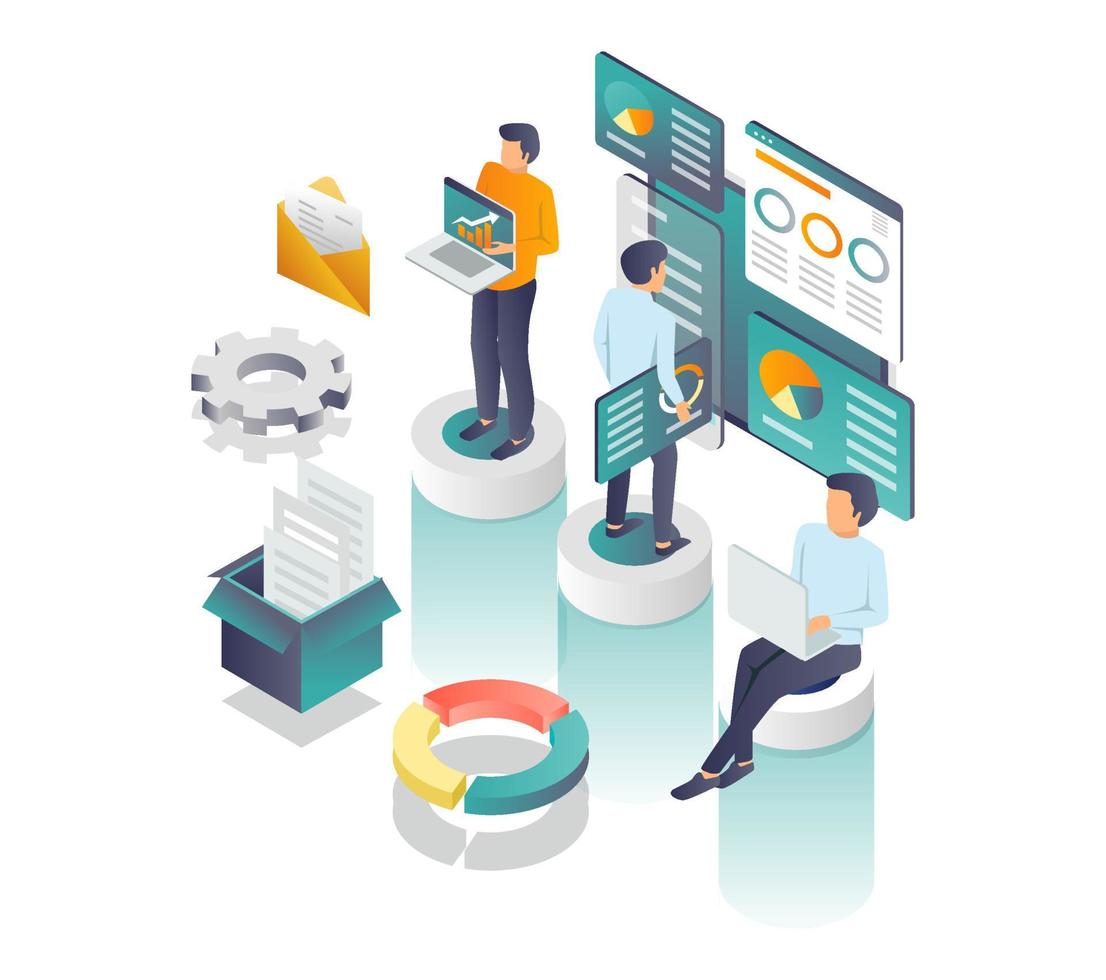 the concept of isometric illustration seo agency and web developer vector