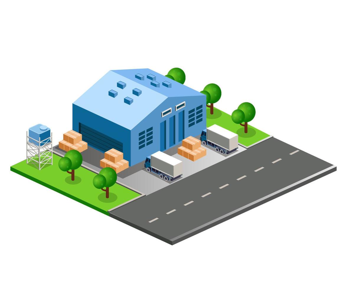 Flat isometric vector illustration  Car and road warehousing