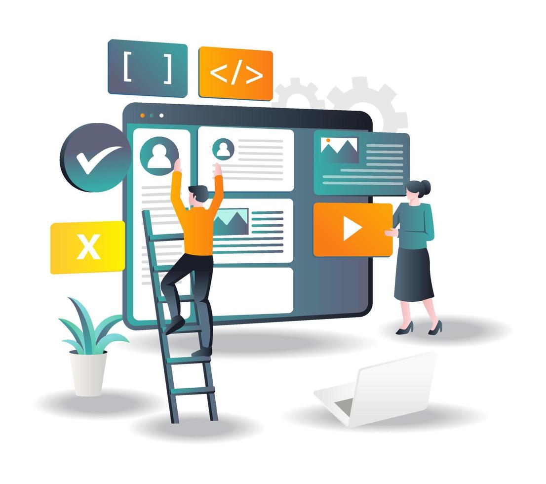 The web developer team is building a landing page vector