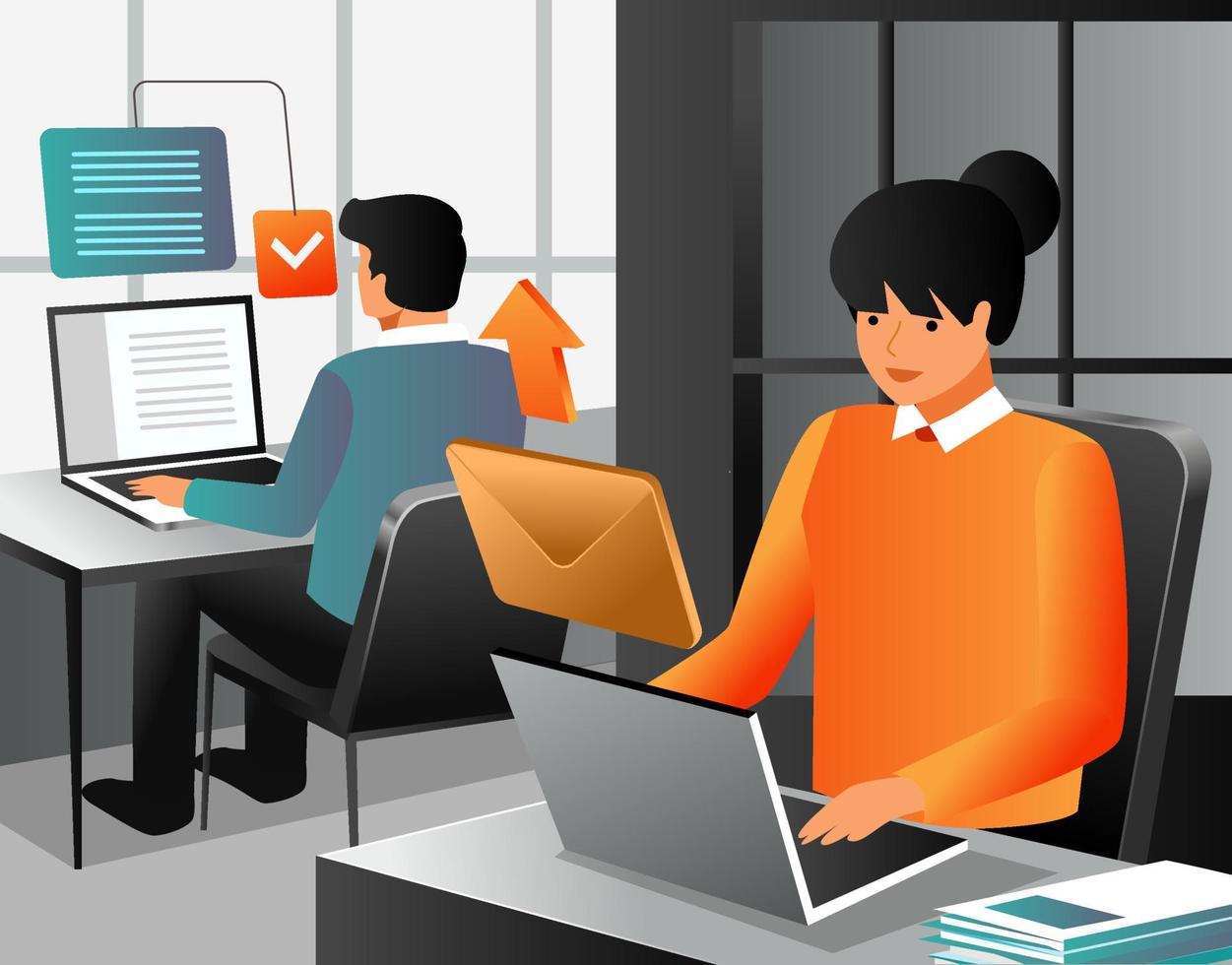 Girl is sending email and received by boss vector
