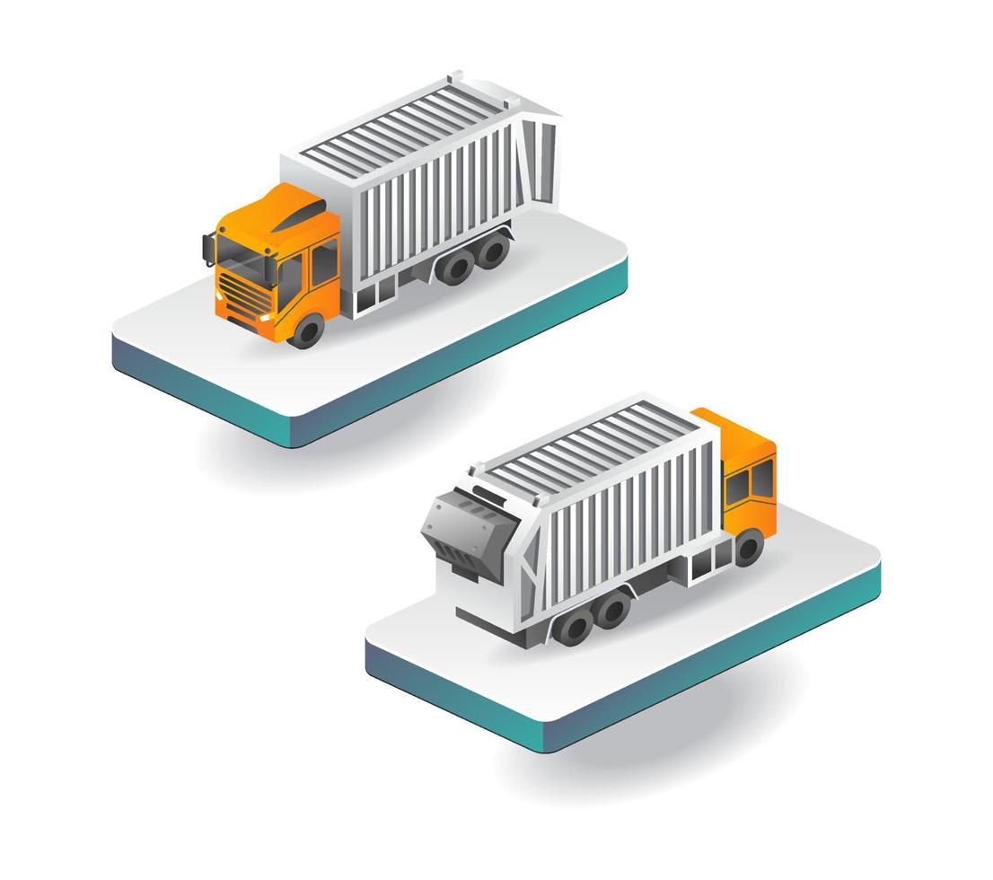 Isometric dump truck front and rear view vector
