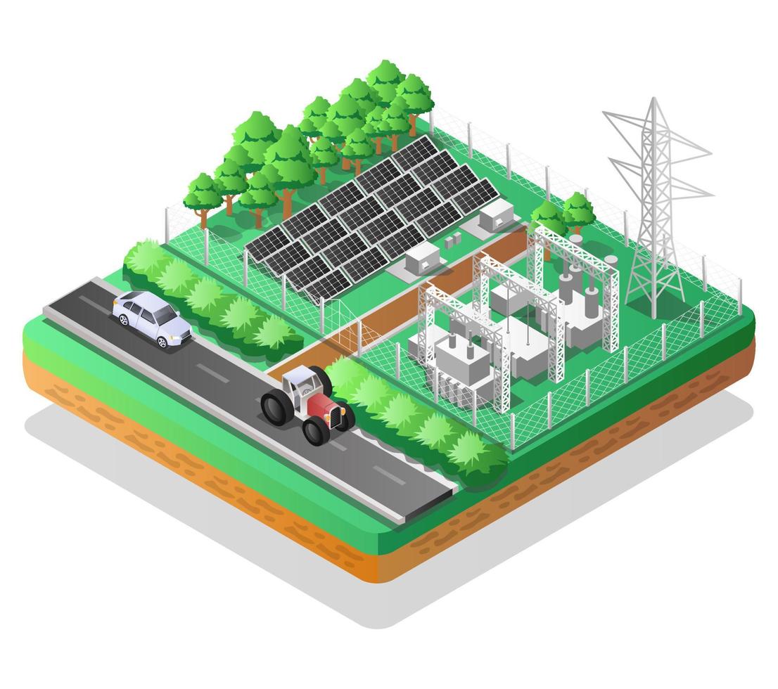 Paneles solares y red eléctrica. vector