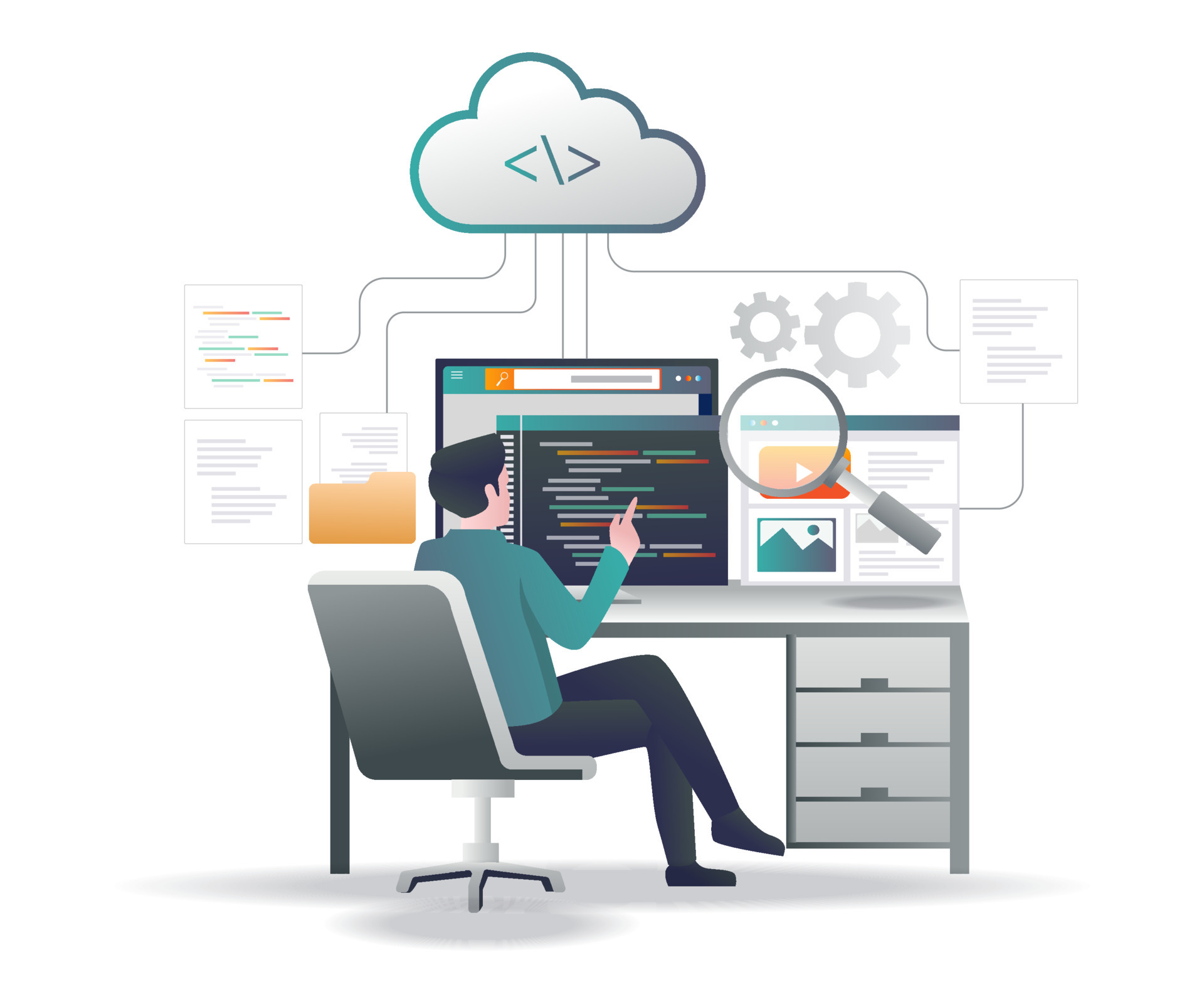 Store a lot of programming data on cloud server 4579008 Vector Art at ...