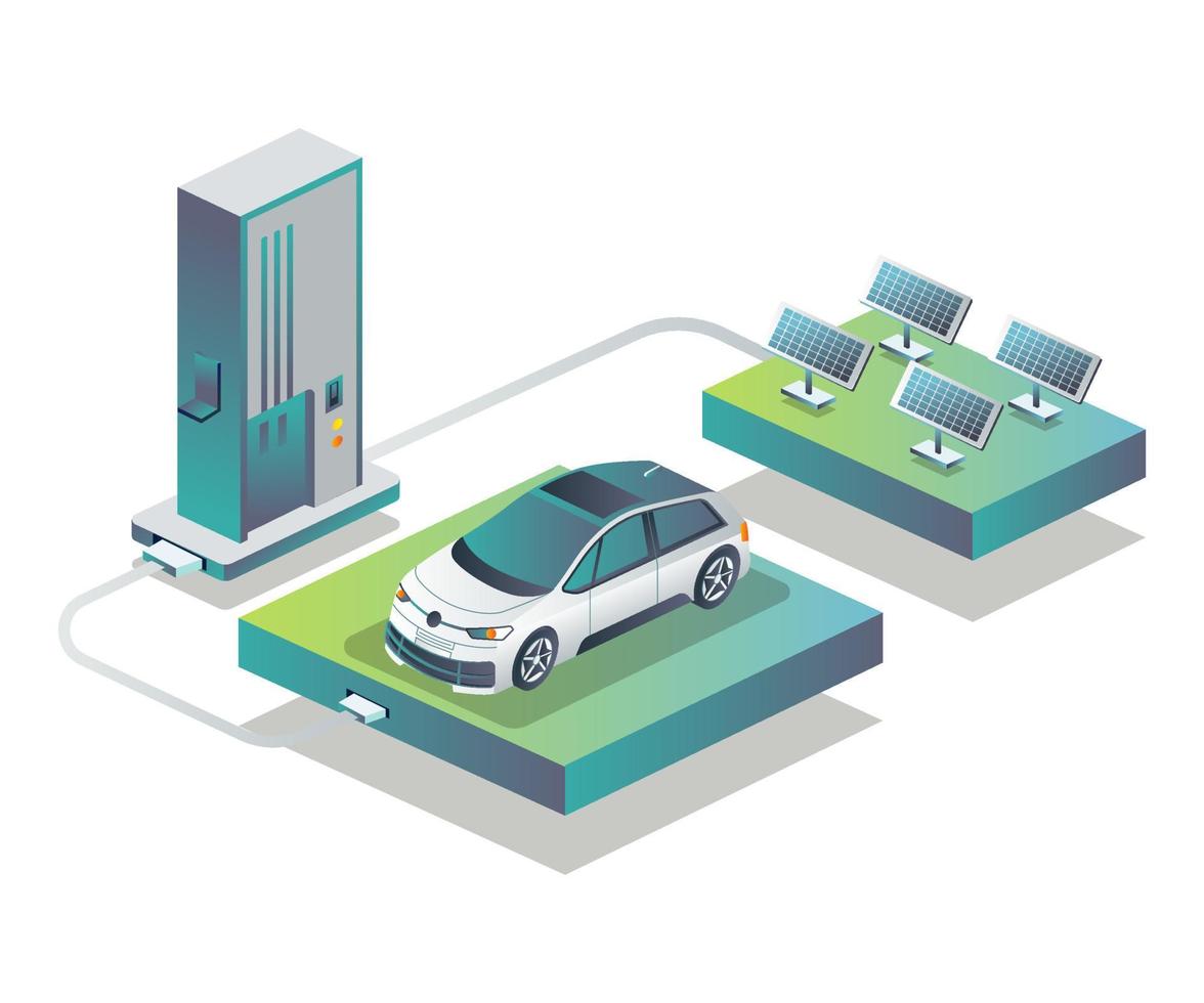 Charge the electric car from solar panels vector