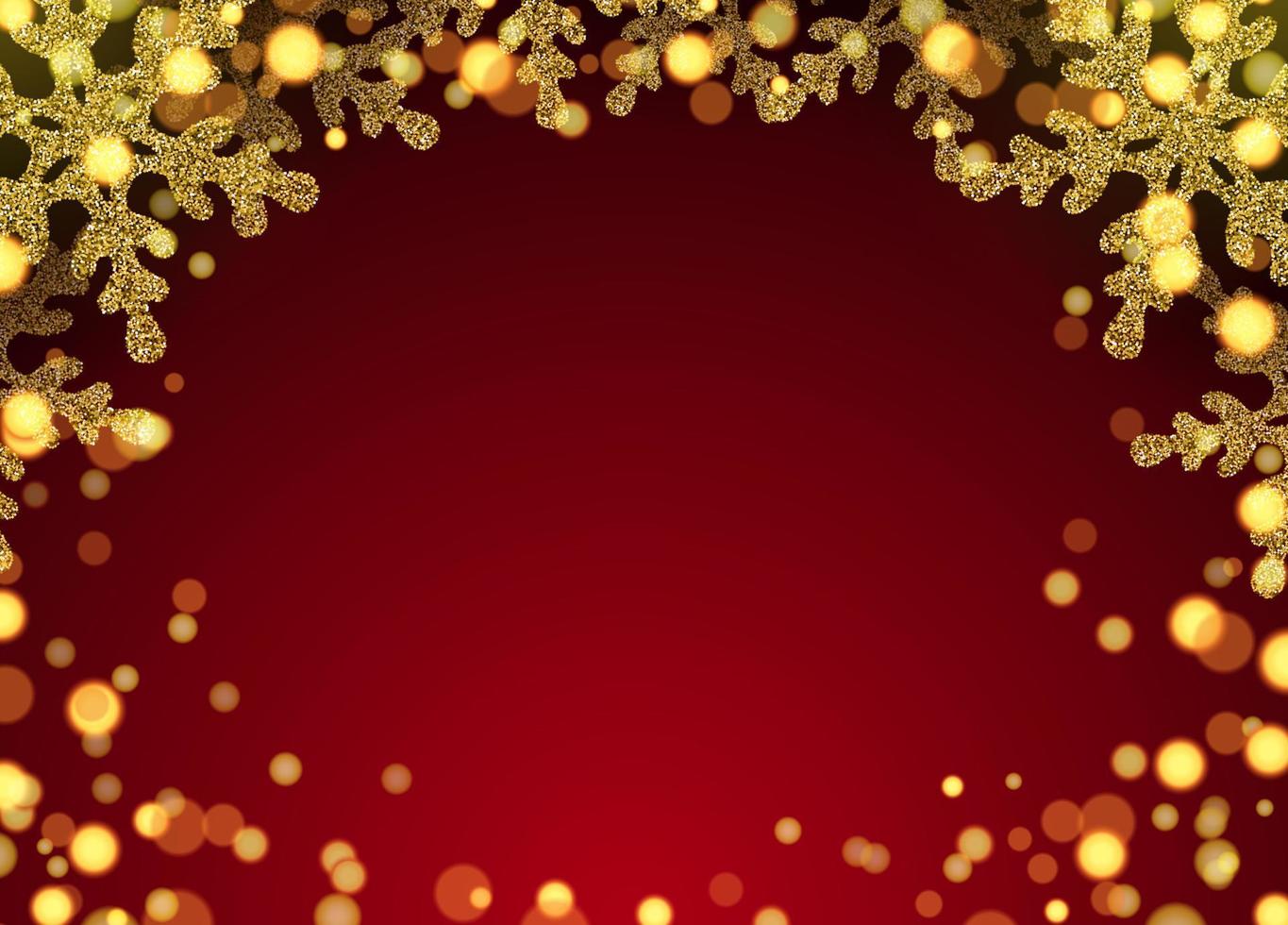 Christmas banner with golden snowflakes and bright glitter. Gold glitter and bright bokeh. New Year 2022 Realistic illustration on red background. vector. vector