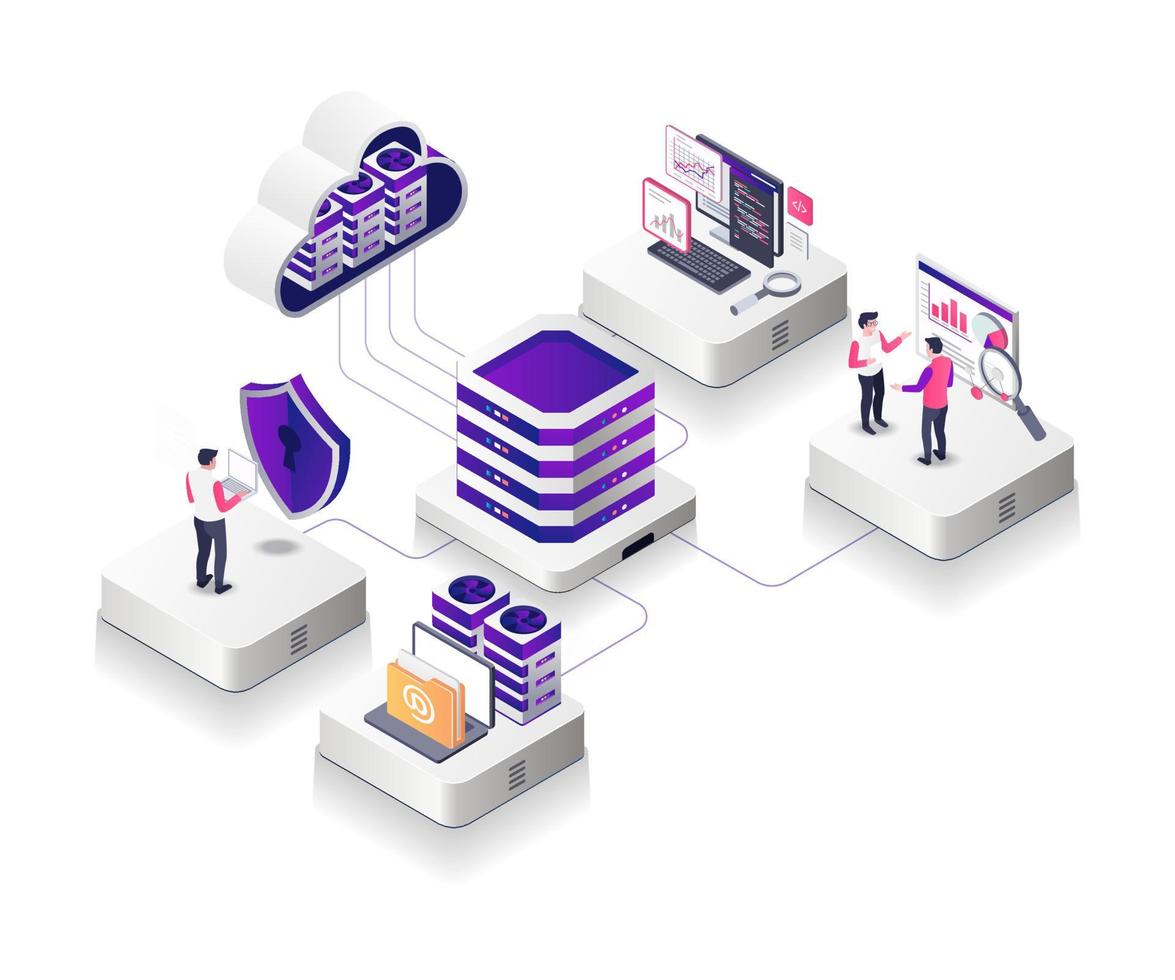 Desarrollador y mantenimiento de servidores en la nube y analista de datos. vector