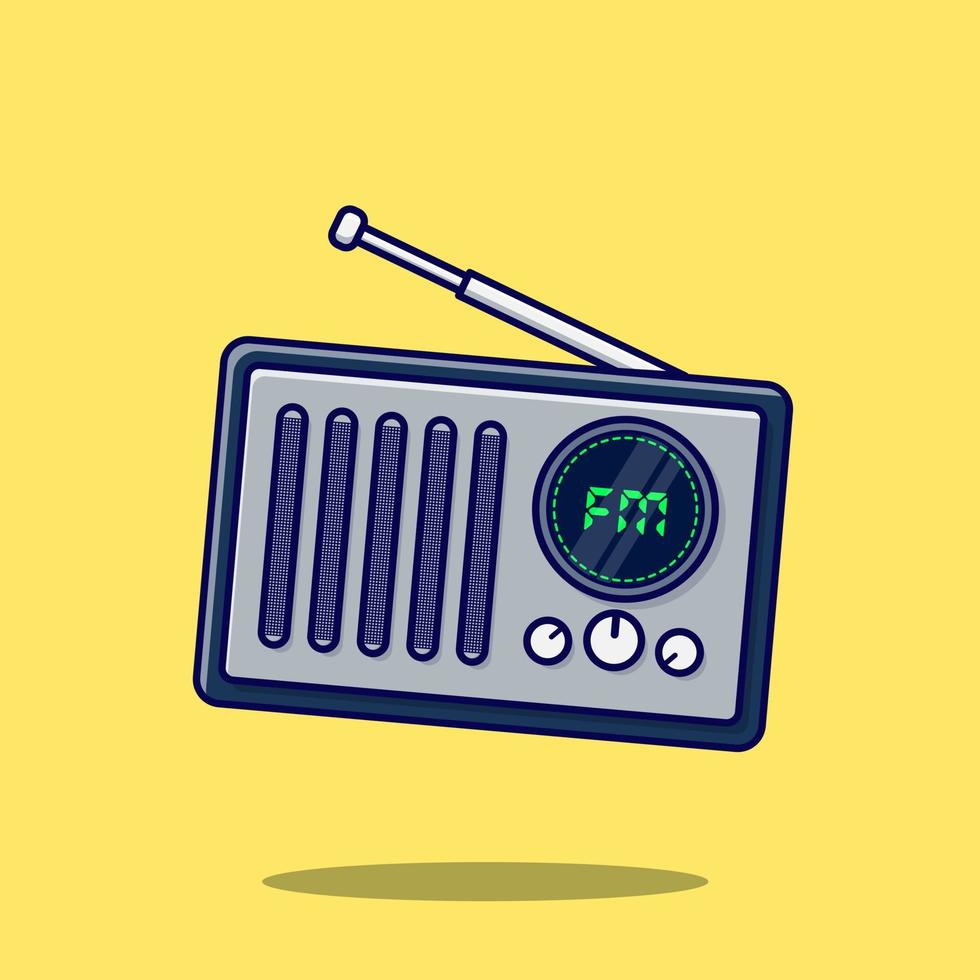 mini radio clean vector cartoon isolated on a yellow background