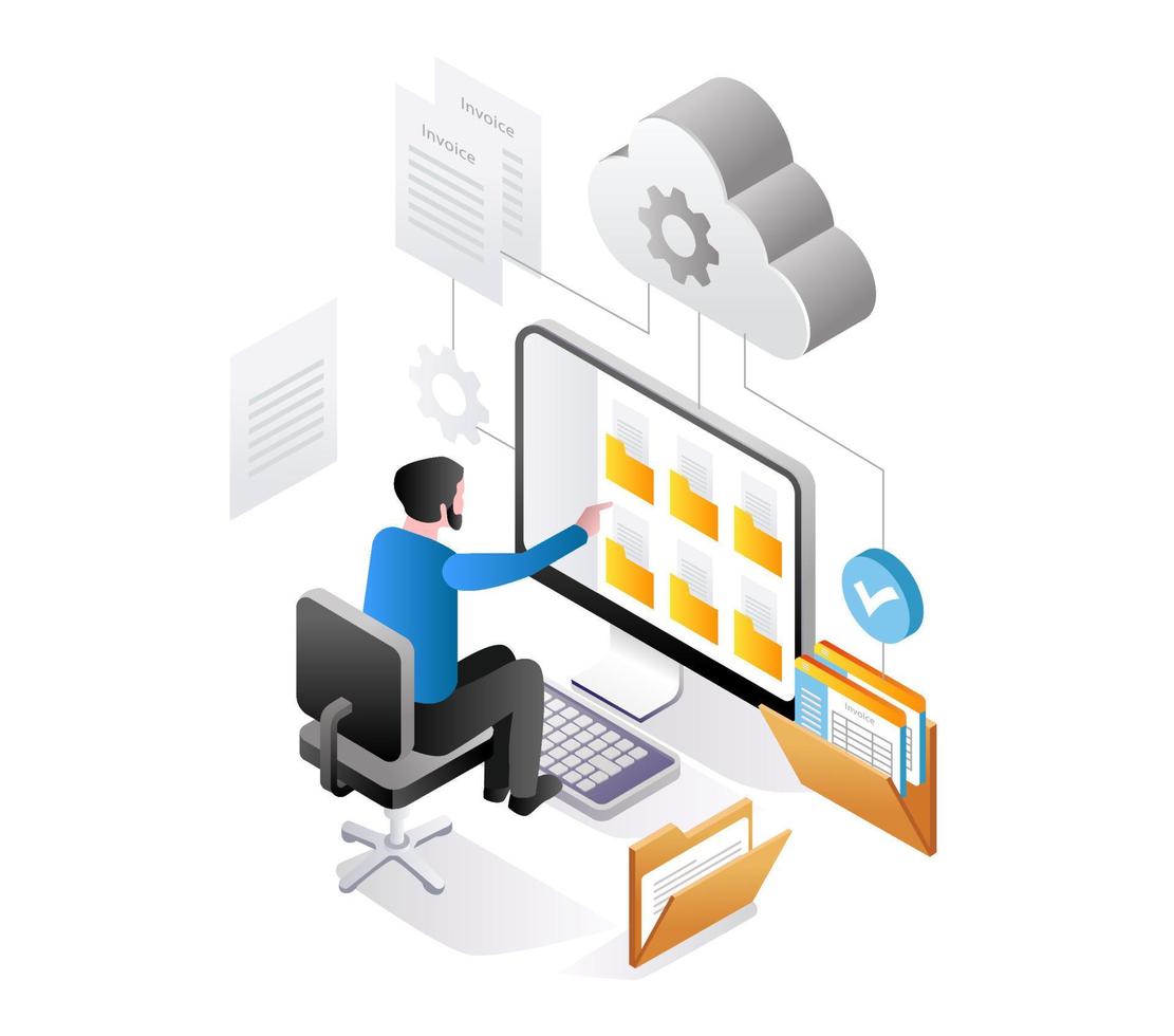 Man is selecting a folder in big data vector