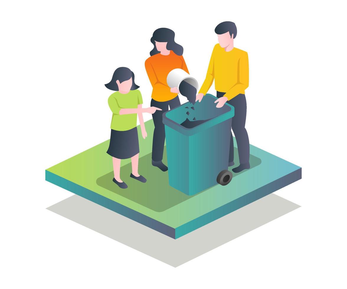 Families throw garbage in its place vector