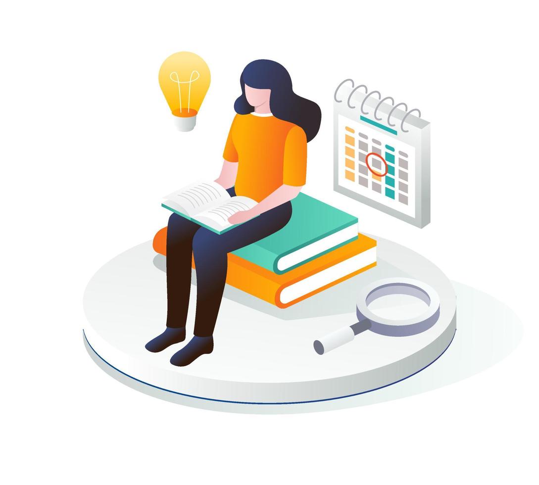 Girl is reading a book and got an idea vector