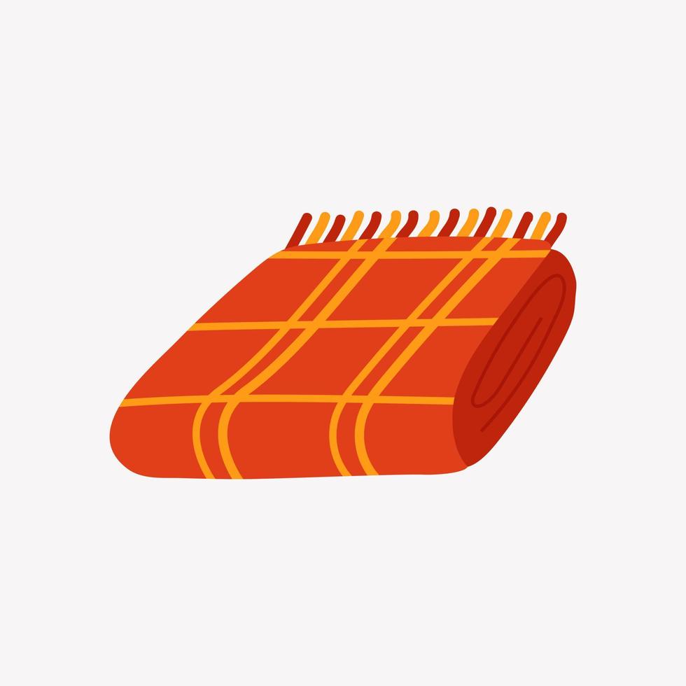 Folded cozy red plaid in a yellow cage hand-drawn on a white background vector