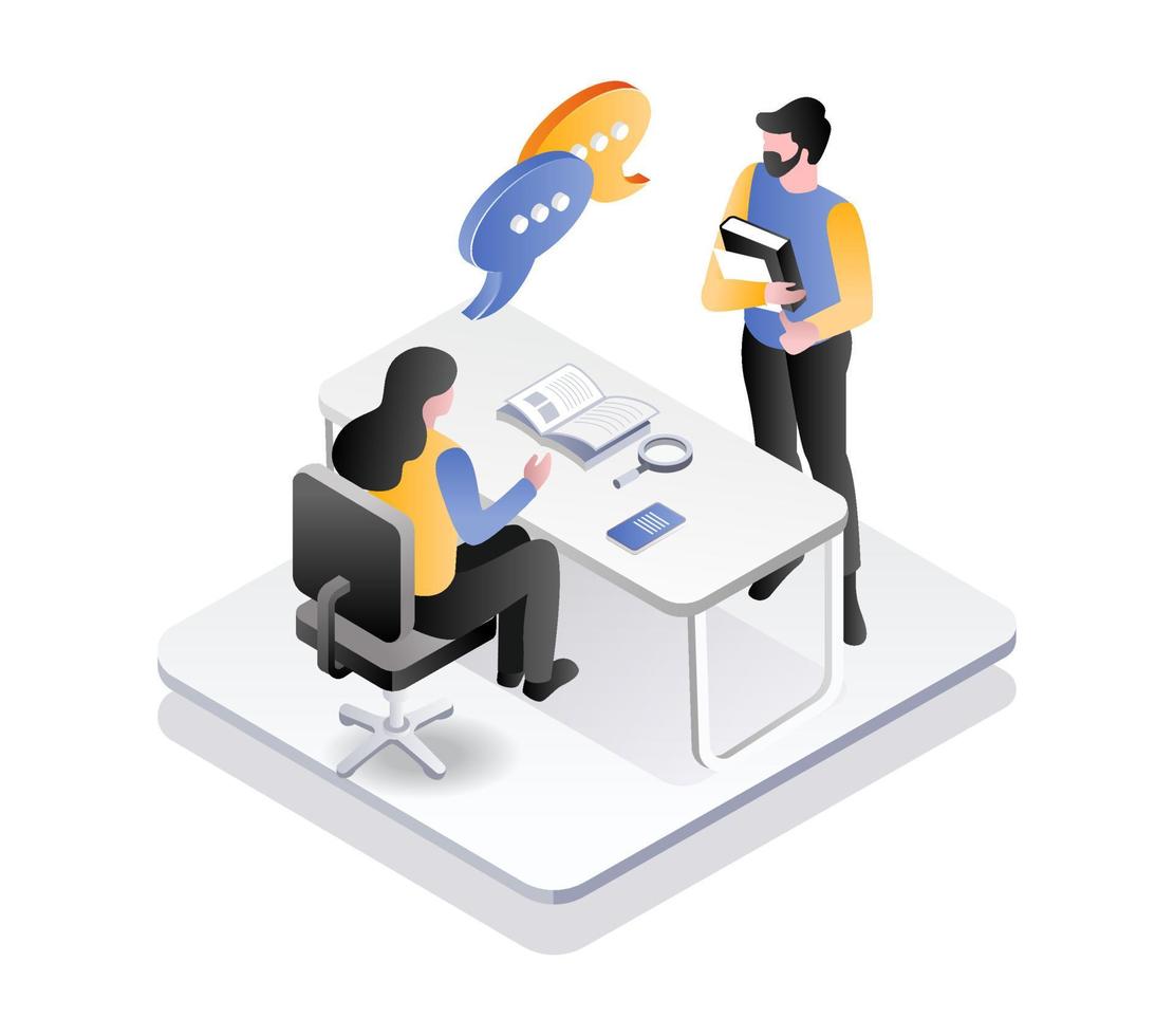 Men and women having a discussion at the desk vector