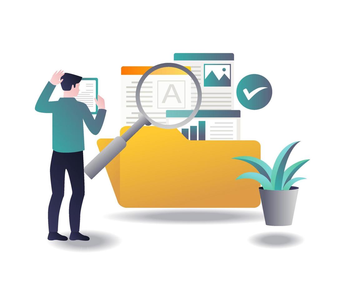 Men are confused about choosing and looking for data in folders vector