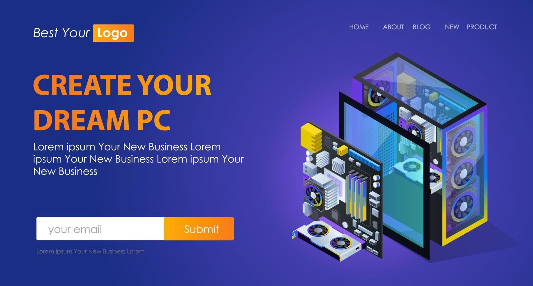 the concept of flat isometric illustrations  PC components and motherboards vector