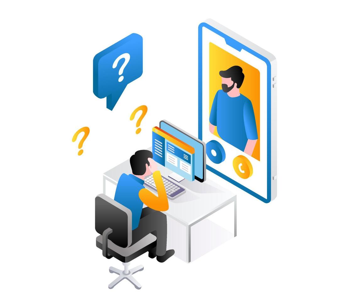 Ask the teacher online with a smartphone vector