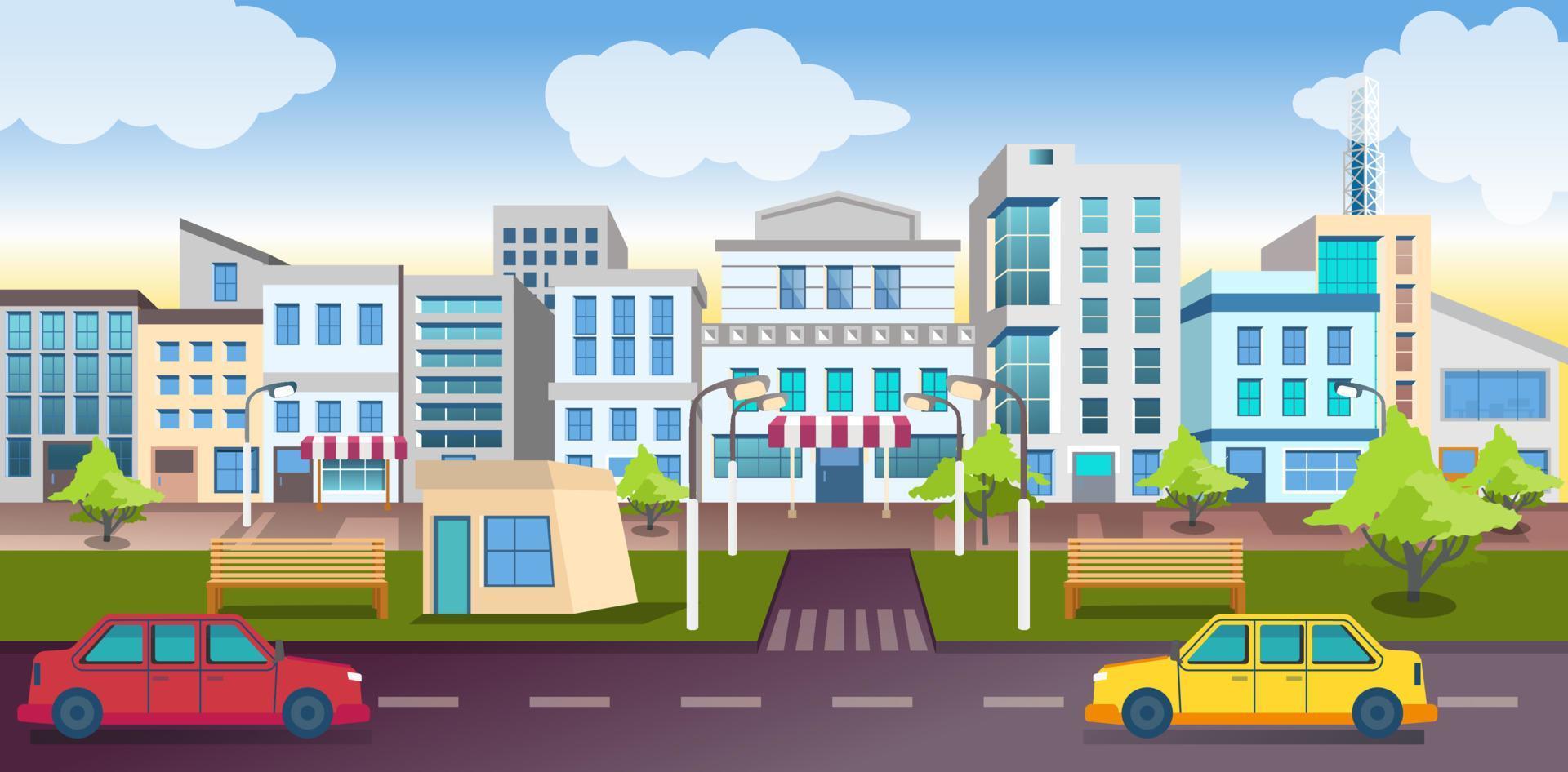 View of buildings and city street vector