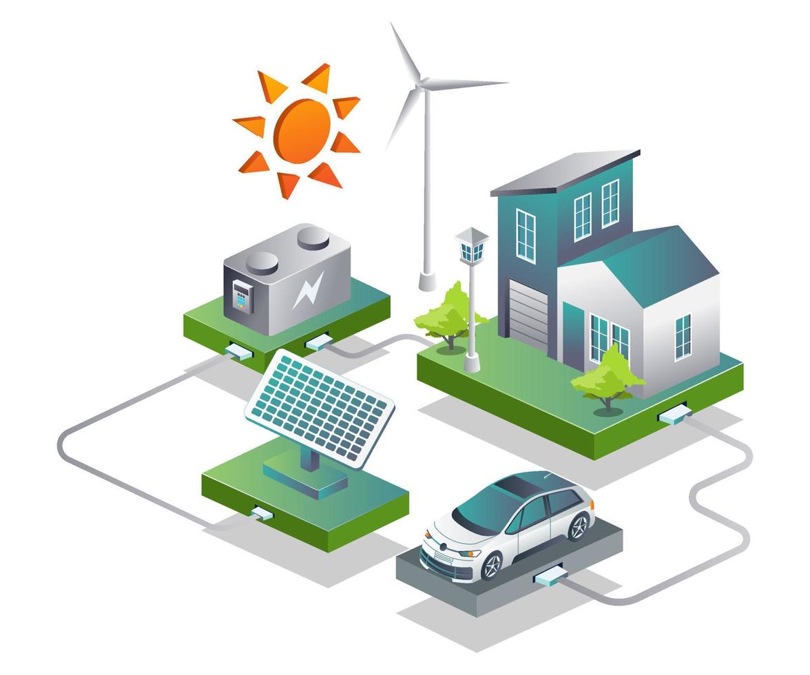 Smart home with solar panels and car charger vector