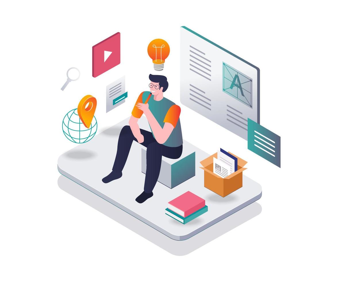 Thinking of looking for inspiration for blog content in isometric design vector