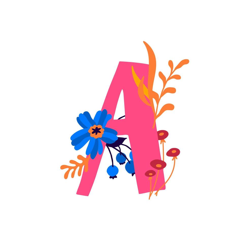letra latina en flores y plantas. vector. carta en elementos decorativos para inscripciones. logo de la compañía. cartel o monograma. vector