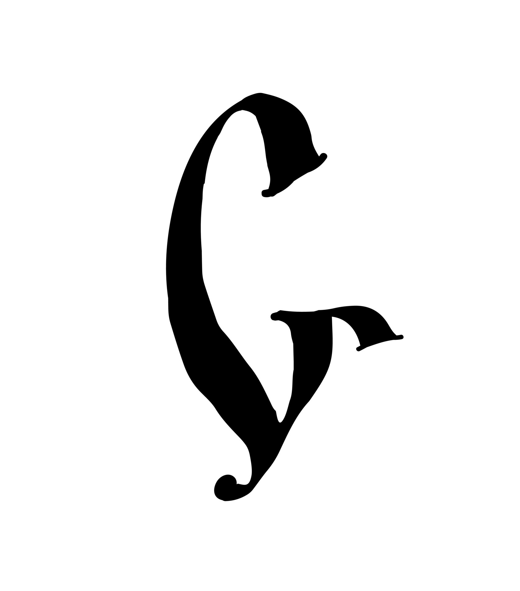 The letter g in the Gothic style. Vector. Old alphabet. The symbol