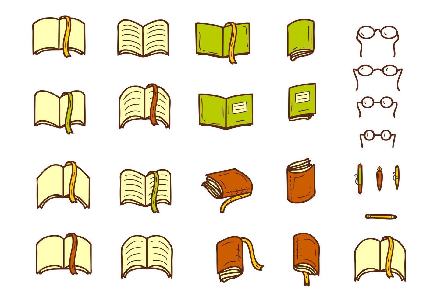 libros y libros de texto escuela doodle colección de iconos. vector