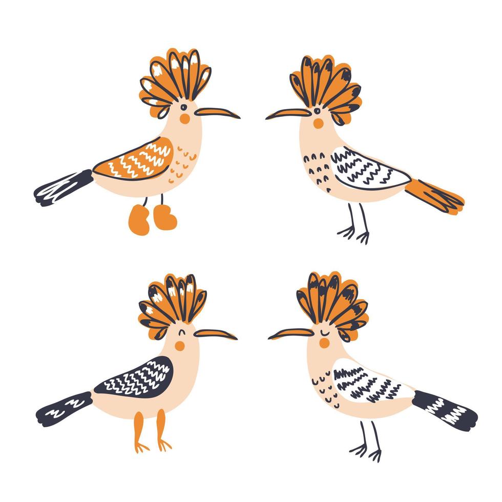 Hand drawn hoopoe birds collection. vector