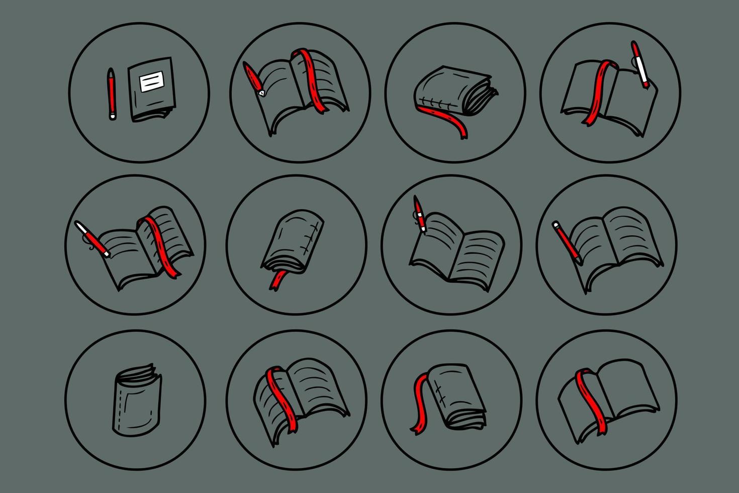 Story highlight set of university books and textbooks icons in dark theme. vector