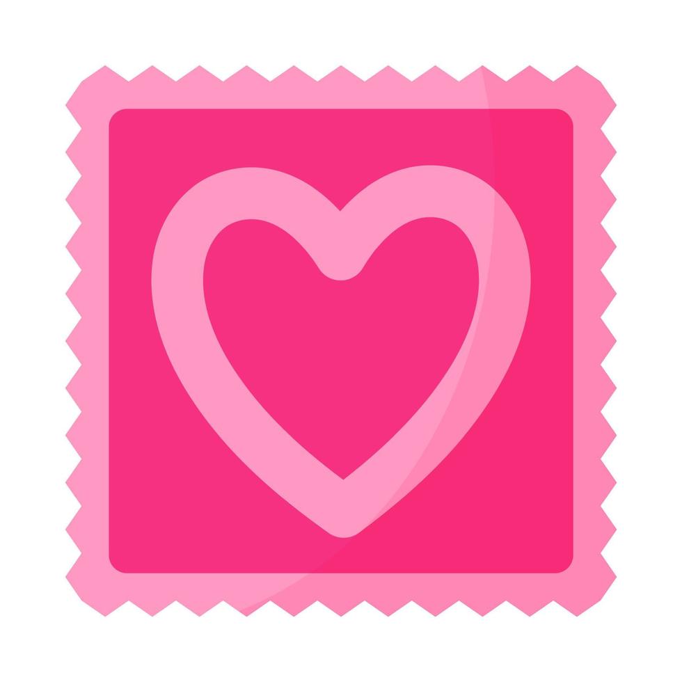 Pink condom packaging design with heart. vector