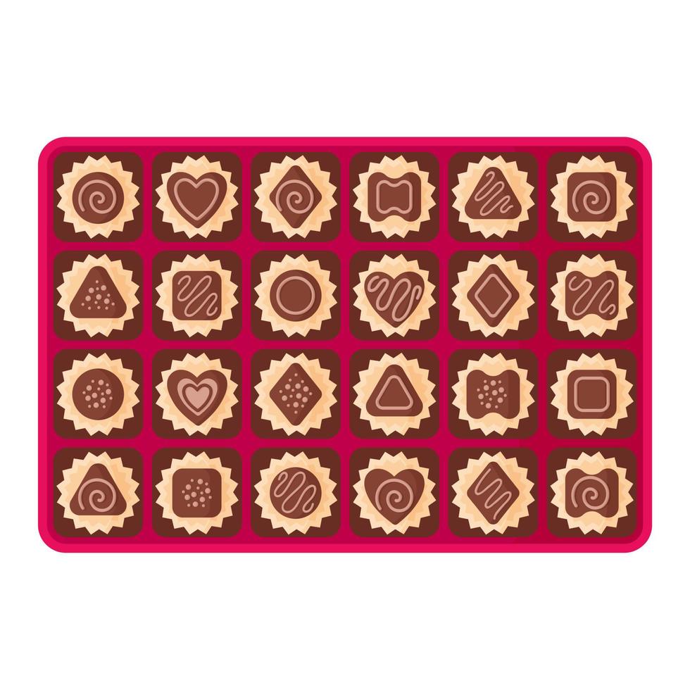 Open rectangular pink box of chocolates vector