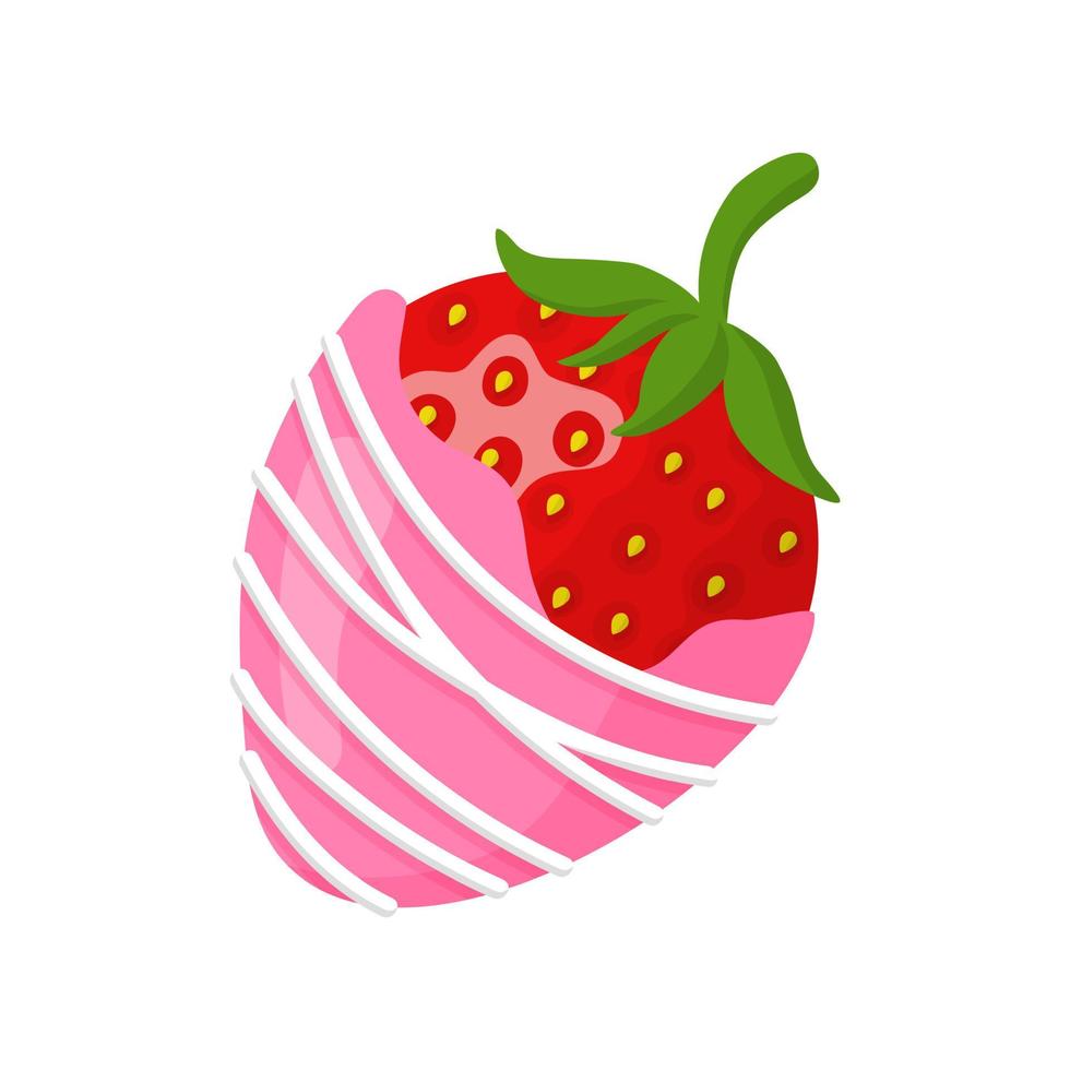 Glazed ripe strawberry in white and pink chocolate vector