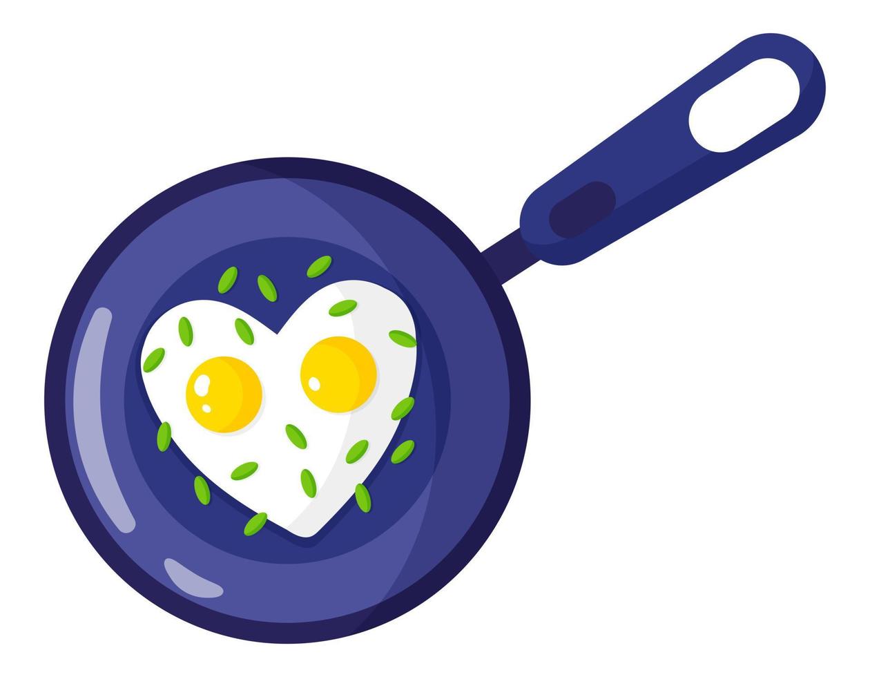 Breakfast in a frying pan. Omelette or scrambled egg. vector