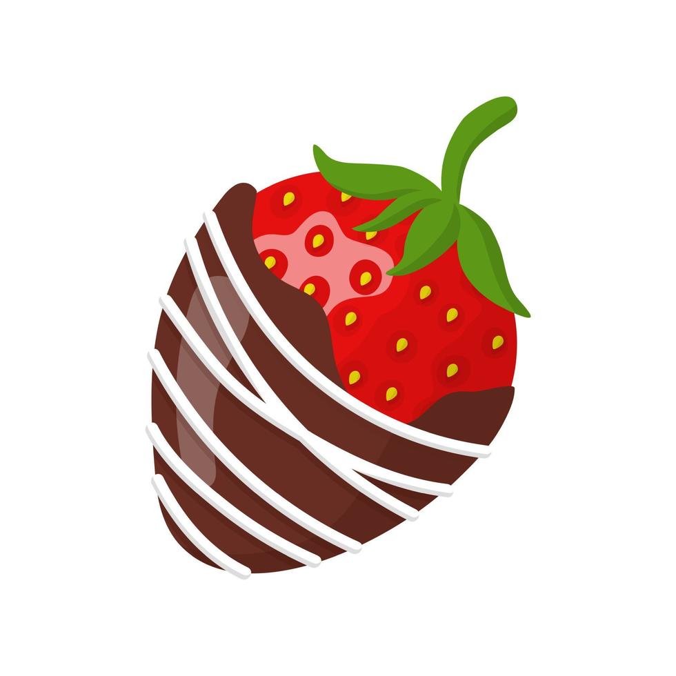 Glazed ripe strawberry in white and dark chocolate vector