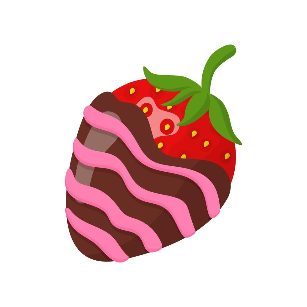 Glazed striped strawberry in pink and milk chocolate vector