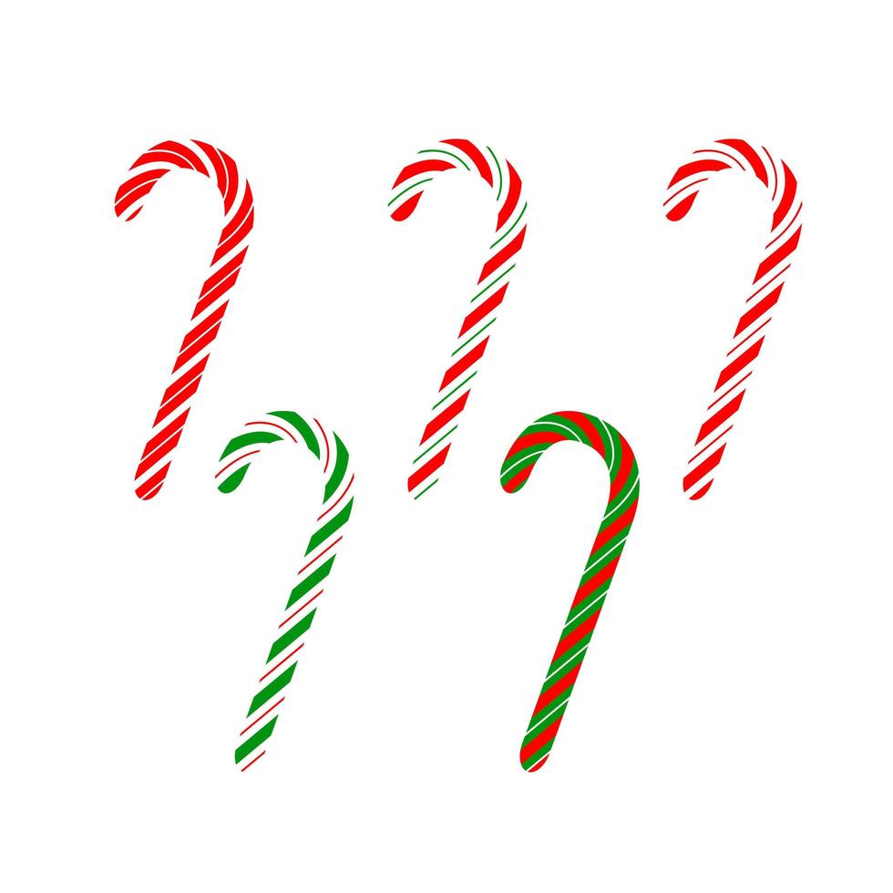 Set of Isolated Candy Canes on white Background. Christmas Candy. Vector Illustration.