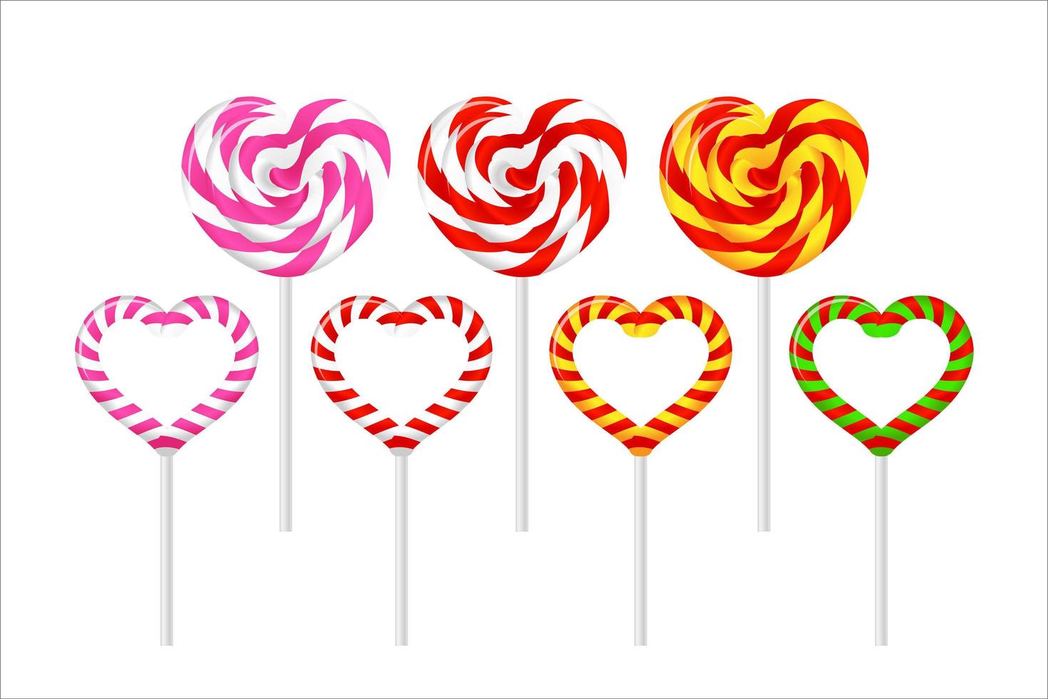 piruletas de corazón de colores. ilustración vectorial para el día de san valentín, boda, cumpleaños. vector en fondo blanco.