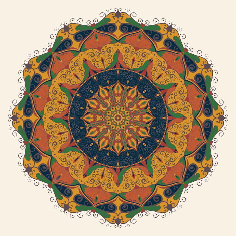 mandala art colorful flower hand drawn concept vector