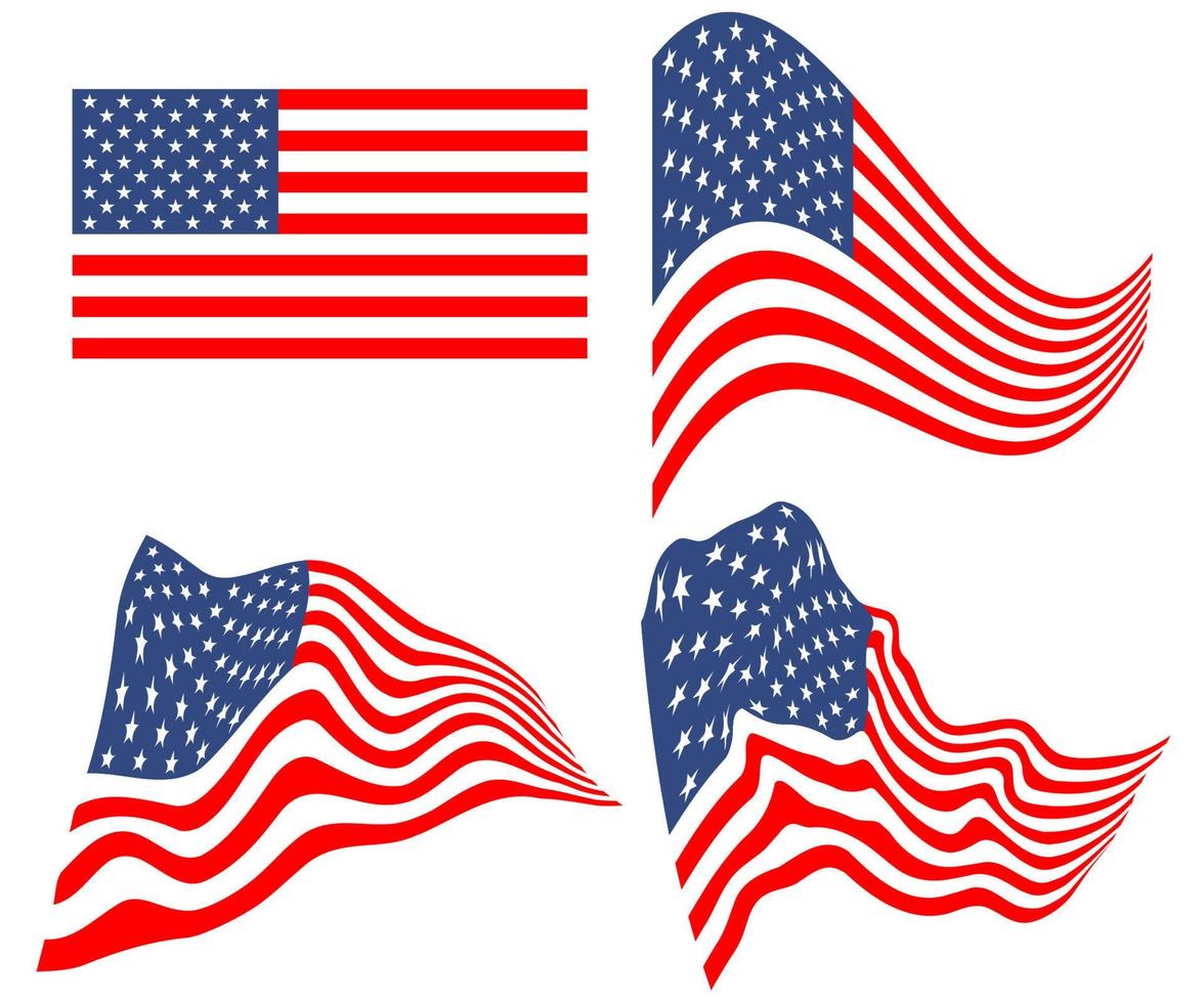 American flag wave set illustration, white background Stripes made in two colors isolated on white, great for design vector