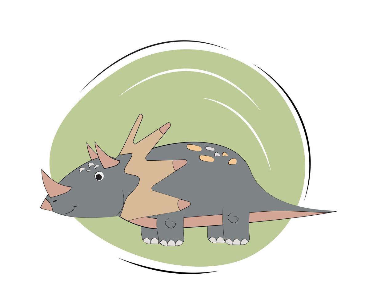 Triceratops smiling. Happy dino on green background. Happy triceratops. vector