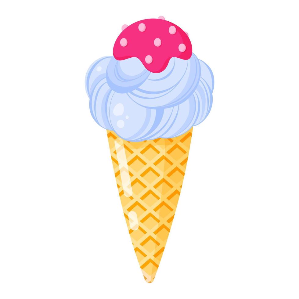 Blue Ice cream cone or sundae with pink topping. vector