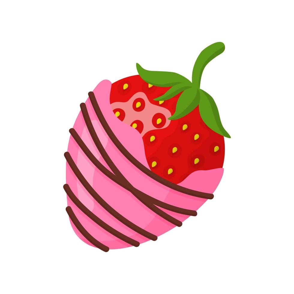 Glazed ripe strawberry in pink and dark chocolate vector