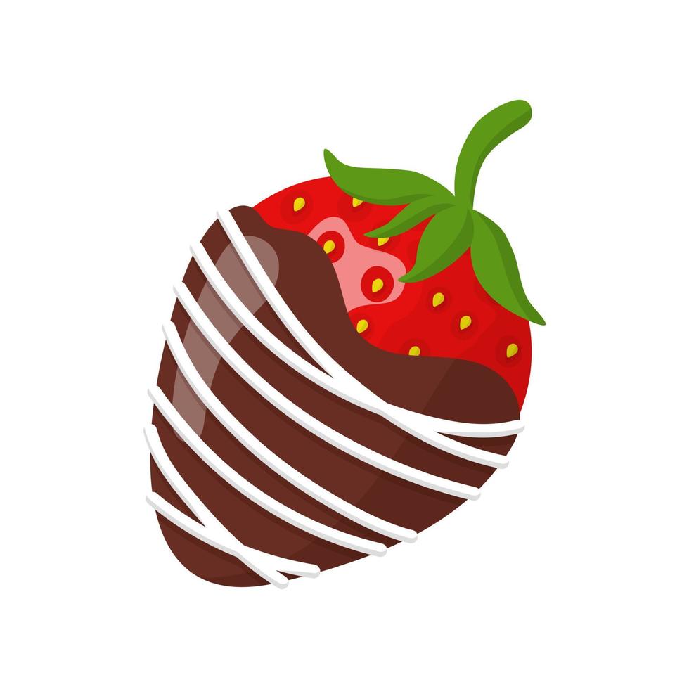 Glazed strawberry in white and dark chocolate vector