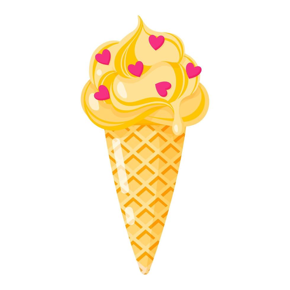 cono de helado amarillo o sundae con corazones vector