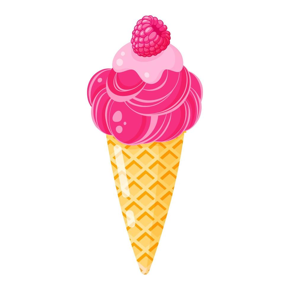 Pink Ice cream cone or sundae with raspberry. vector